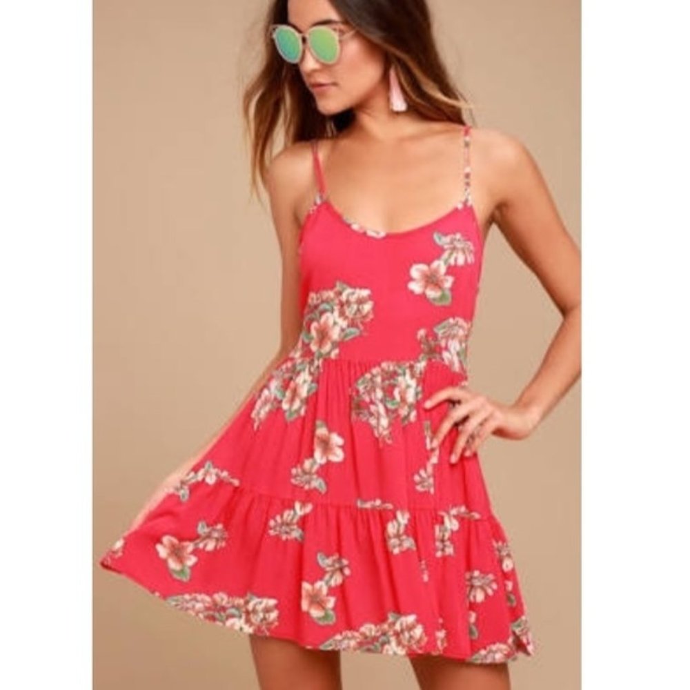 Posy Promenade Red Floral Print Lace-Up Dre